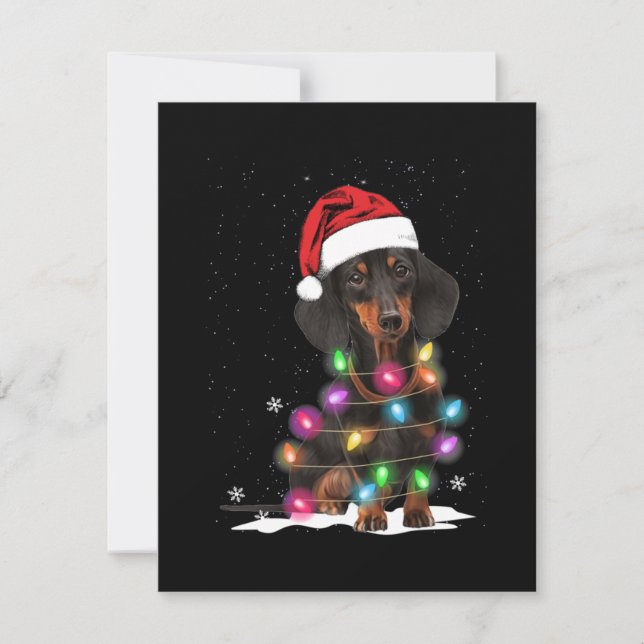 Dachshund Christmas Lights With Snow Card (Front)