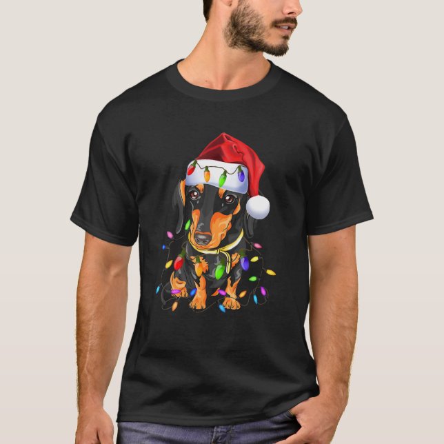 Dachshund Christmas Loves Led Gifts Cute Dog Lover T-Shirt (Front)
