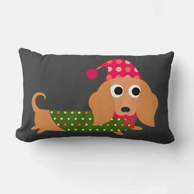 Dachshund Christmas Lumbar Cushion (Front)