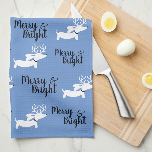 Dachshund Christmas Merry Dish Kitchen Towel (Quarter Fold)