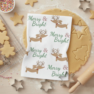 Dachshund Christmas Merry Dish Kitchen Towel
