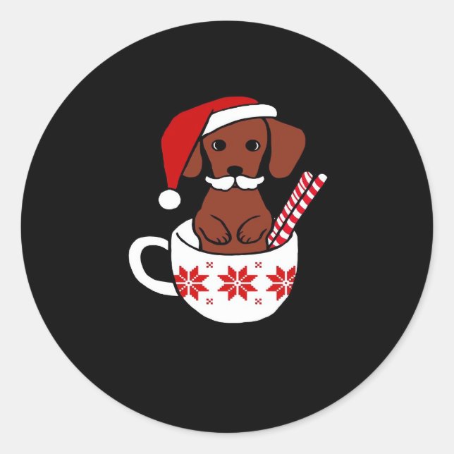 Dachshund Christmas Moustache Coffee Mug Classic T Round Sticker (Front)