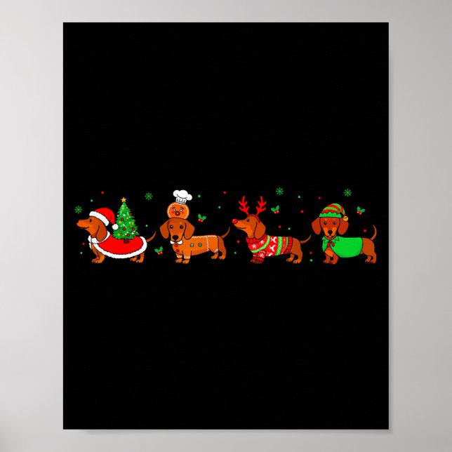 Dachshund Christmas Pajamas For Women Girlfriend D Poster (Front)