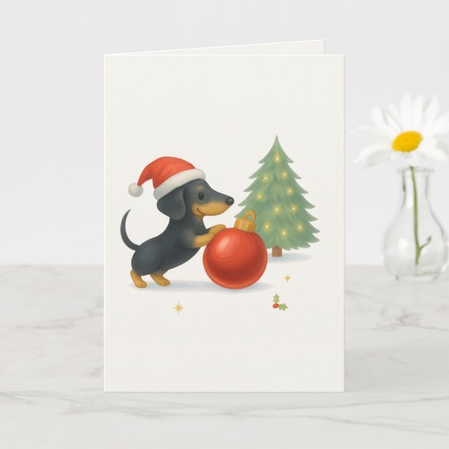 Dachshund Christmas Personalizable Card (Small Plant)