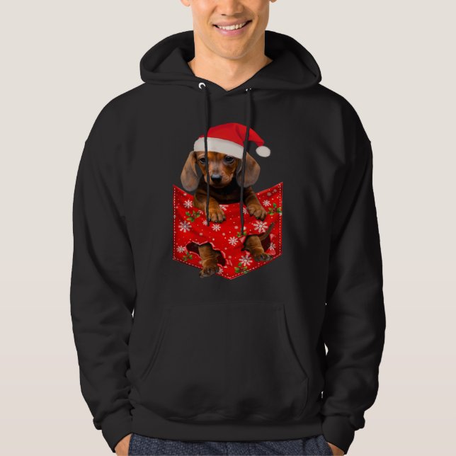 Dachshund Christmas Pocket for Wiener Doxie Hoodie (Front)