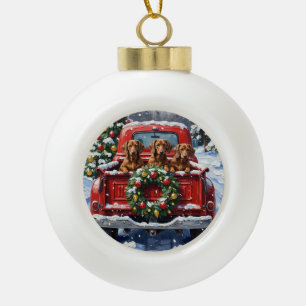 Dachshund Christmas Red Truck Holiday Ceramic Ball Christmas Ornament