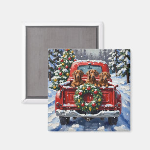 Dachshund Christmas Red Truck Holiday Magnet