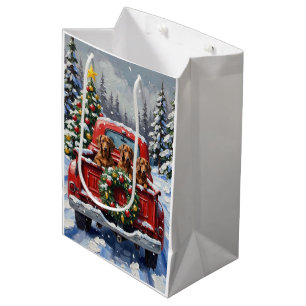 Dachshund Christmas Red Truck Holiday Medium Gift Bag