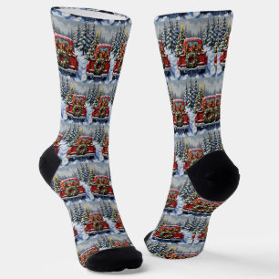 Dachshund Christmas Red Truck Holiday Socks