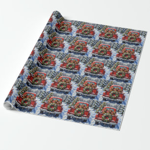 Dachshund Christmas Red Truck Holiday Wrapping Paper