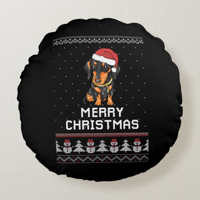 Dachshund Christmas Round Cushion (Front)