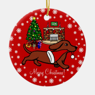 Dachshund Christmas Running Ceramic Ornament