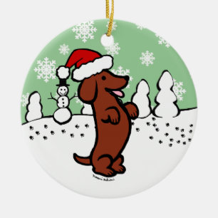 Dachshund Christmas Santa Hat Ceramic Tree Decoration