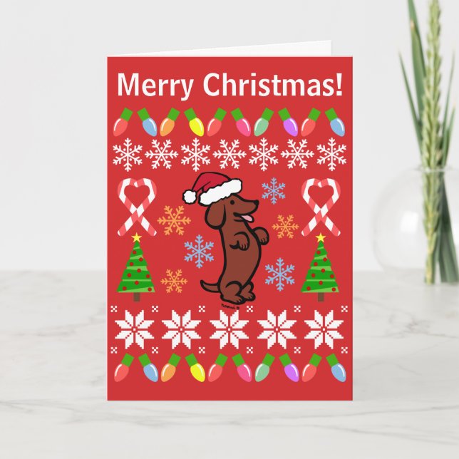Dachshund Christmas Santa Hat Holiday Card (Front)