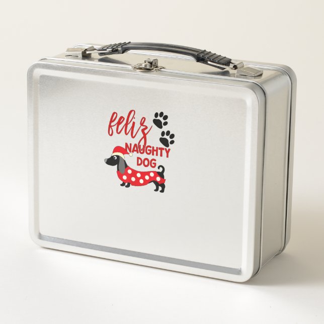Dachshund Christmas Shirt _ Funny Feliz Naughty Do Metal Lunch Box (Front)