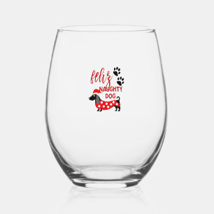 Dachshund Christmas Shirt _ Funny Feliz Naughty Do Stemless Wine Glass