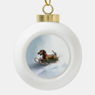 Dachshund Christmas snow winter Ceramic Ball Christmas Ornament