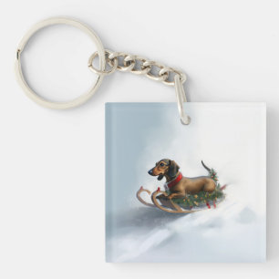 Dachshund Christmas snow winter Key Ring