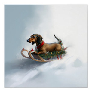 Dachshund Christmas snow winter Poster