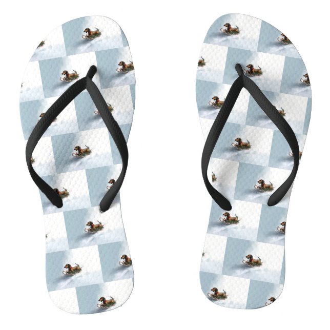 Dachshund Christmas snow winter Thongs (Footbed)