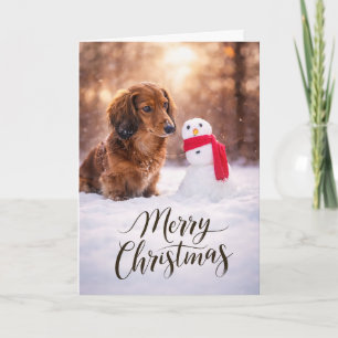 Dachshund Christmas Snowman Holiday Card