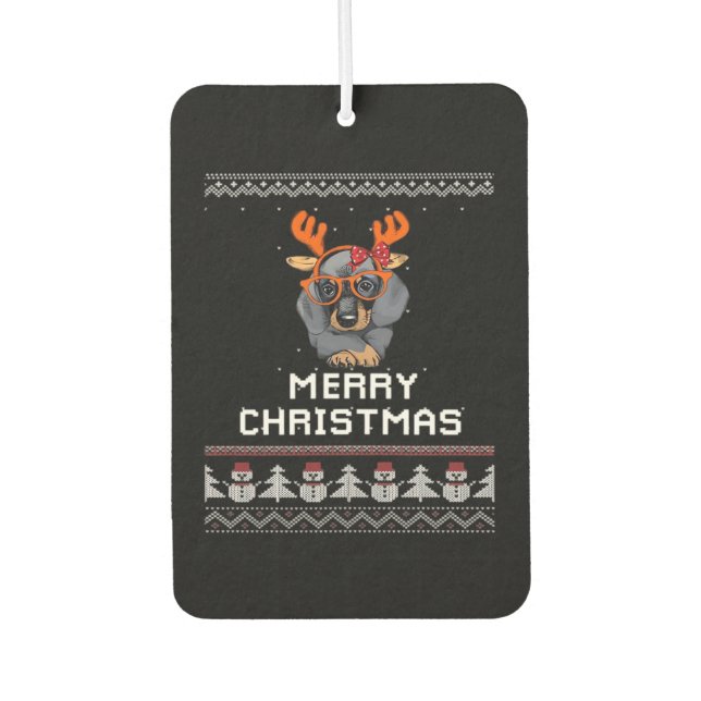 Dachshund Christmas Sweater Oversized T-Shirt Car Air Freshener (Front)