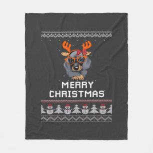 Dachshund Christmas Sweater Oversized T-Shirt Fleece Blanket