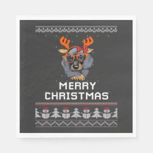 Dachshund Christmas Sweater Oversized T-Shirt Napkin