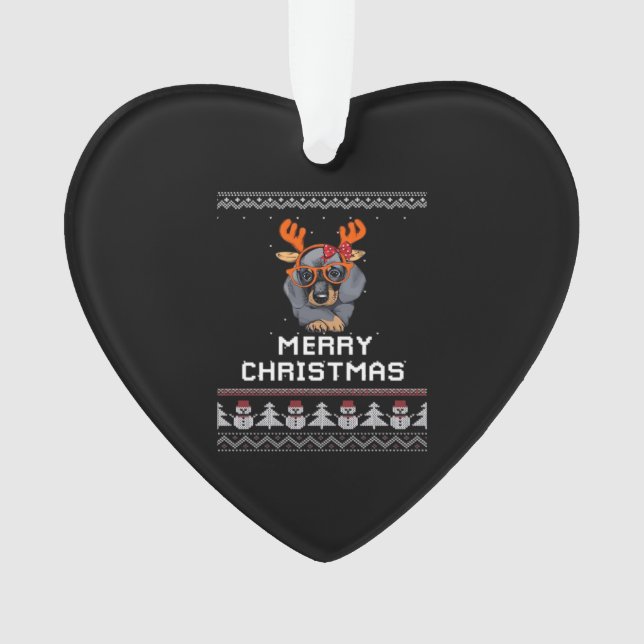 Dachshund Christmas Sweater Oversized T-Shirt Ornament (Front)