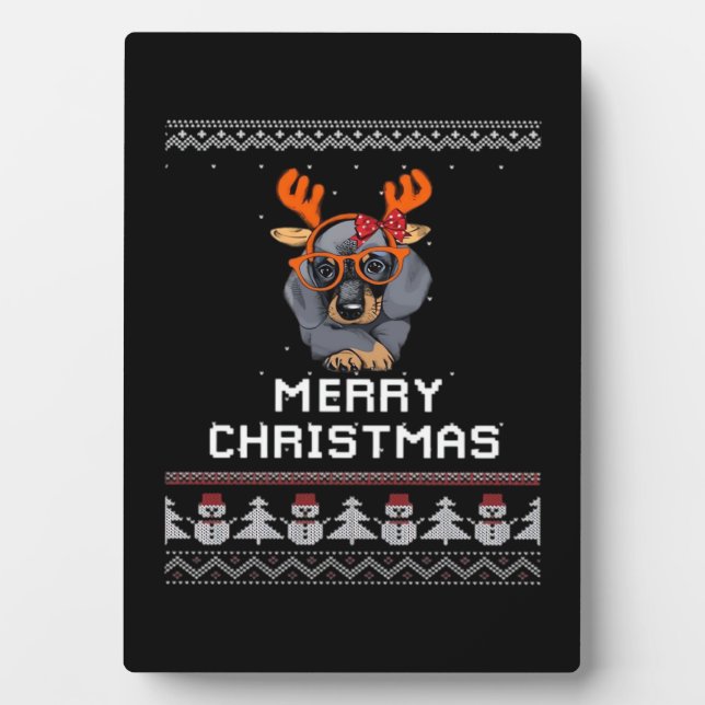 Dachshund Christmas Sweater Oversized T-Shirt Plaque (Front)