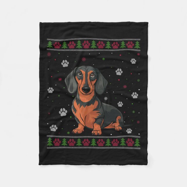 Dachshund Christmas Sweater Xmas Pet Animal Dog Lo Fleece Blanket (Front)