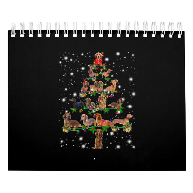 Dachshund Christmas Tree Covered By Flashlight Calendar (Cover)