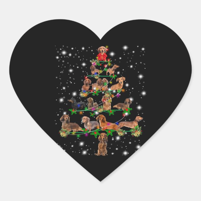 Dachshund Christmas Tree Covered By Flashlight Heart Sticker (Front)