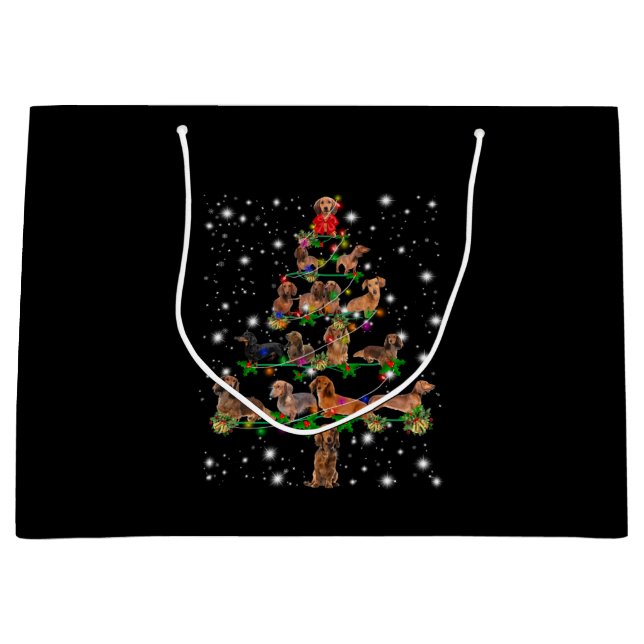 Dachshund Christmas Tree Covered By Flashlight Large Gift Bag (Front)