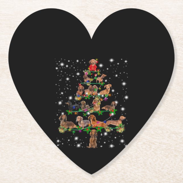 Dachshund Christmas Tree Covered By Flashlight Paper Coaster (Front)