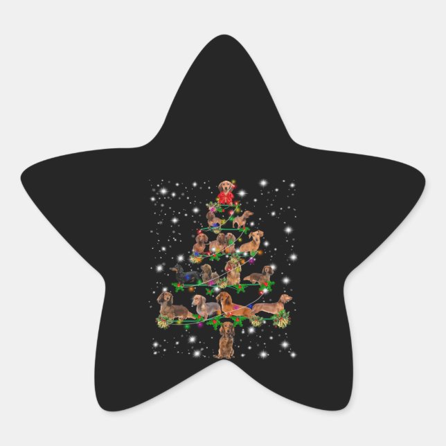 Dachshund Christmas Tree Covered By Flashlight Star Sticker (Front)