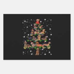 Dachshund Christmas Tree Covered By Flashlight Wrapping Paper Sheet