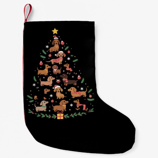 Dachshund Christmas Tree Dog Lover Dogs Owner Small Christmas Stocking (Front)