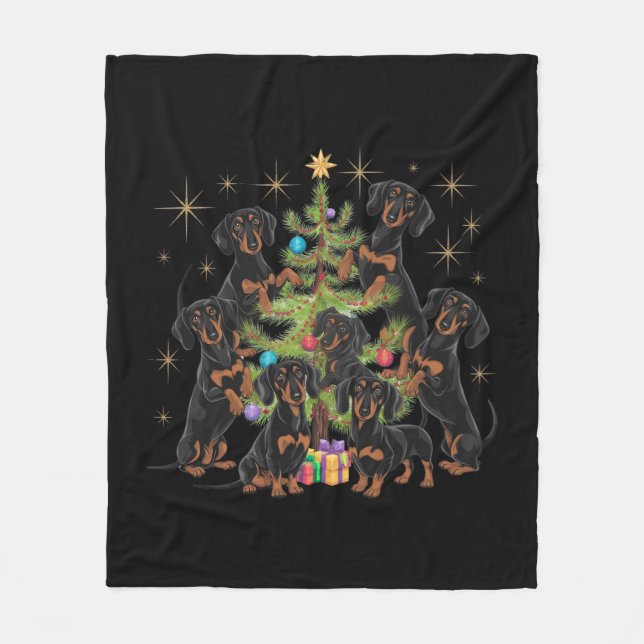 Dachshund Christmas Tree Fleece Blanket (Front)