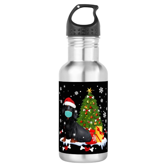 Dachshund Christmas Tree Funny Dog 710 Ml Water Bottle (Front)