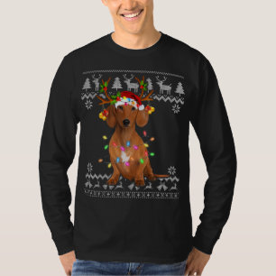 Dachshund Christmas Tree Light Santa Hat Dog Lover T-Shirt