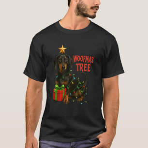 Dachshund Christmas Tree Lights Woofmas Funny Wien T-Shirt