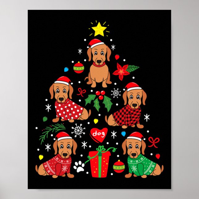 Dachshund Christmas Tree Ornament Funny Weenie Dog Poster (Front)
