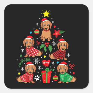 Dachshund Christmas Tree Ornament Funny Weenie Dog Square Sticker