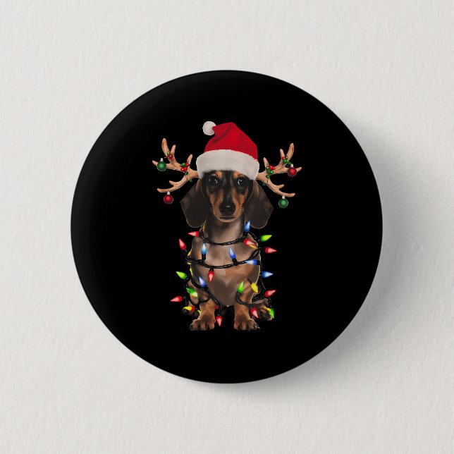 Dachshund Christmas Tree Shirt Dachshund Santa Hat 6 Cm Round Badge (Front)