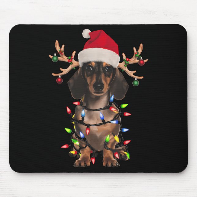 Dachshund Christmas Tree Shirt Dachshund Santa Hat Mouse Pad (Front)