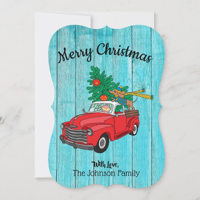 Dachshund Christmas Tree Shopping Flat Card (Front)