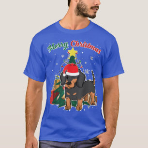 Dachshund Christmas Tree Snow Flakes Xmas Presents T-Shirt