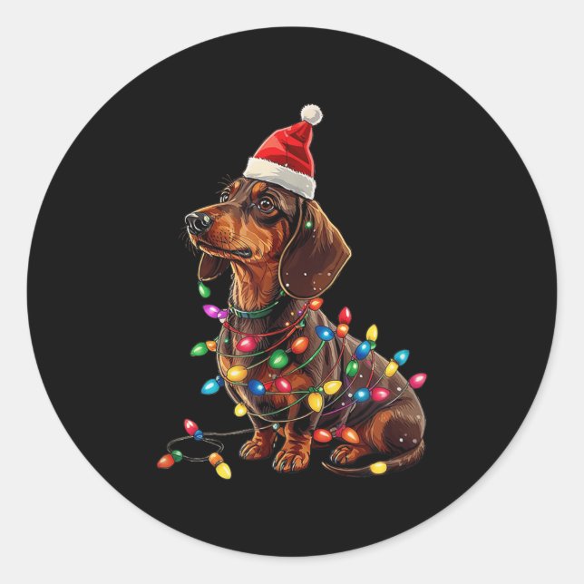 Dachshund Christmas Weiner Dog Xmas Pyjamas Cute F Classic Round Sticker (Front)