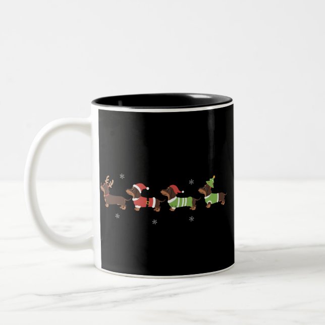 Dachshund Christmas Wiener Dog Lover Holiday Dogs  Two-Tone Coffee Mug (Left)